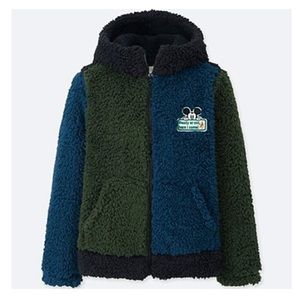 Uniqlo Mickey Mouse fleece hoodie hooded jacket blue and army green